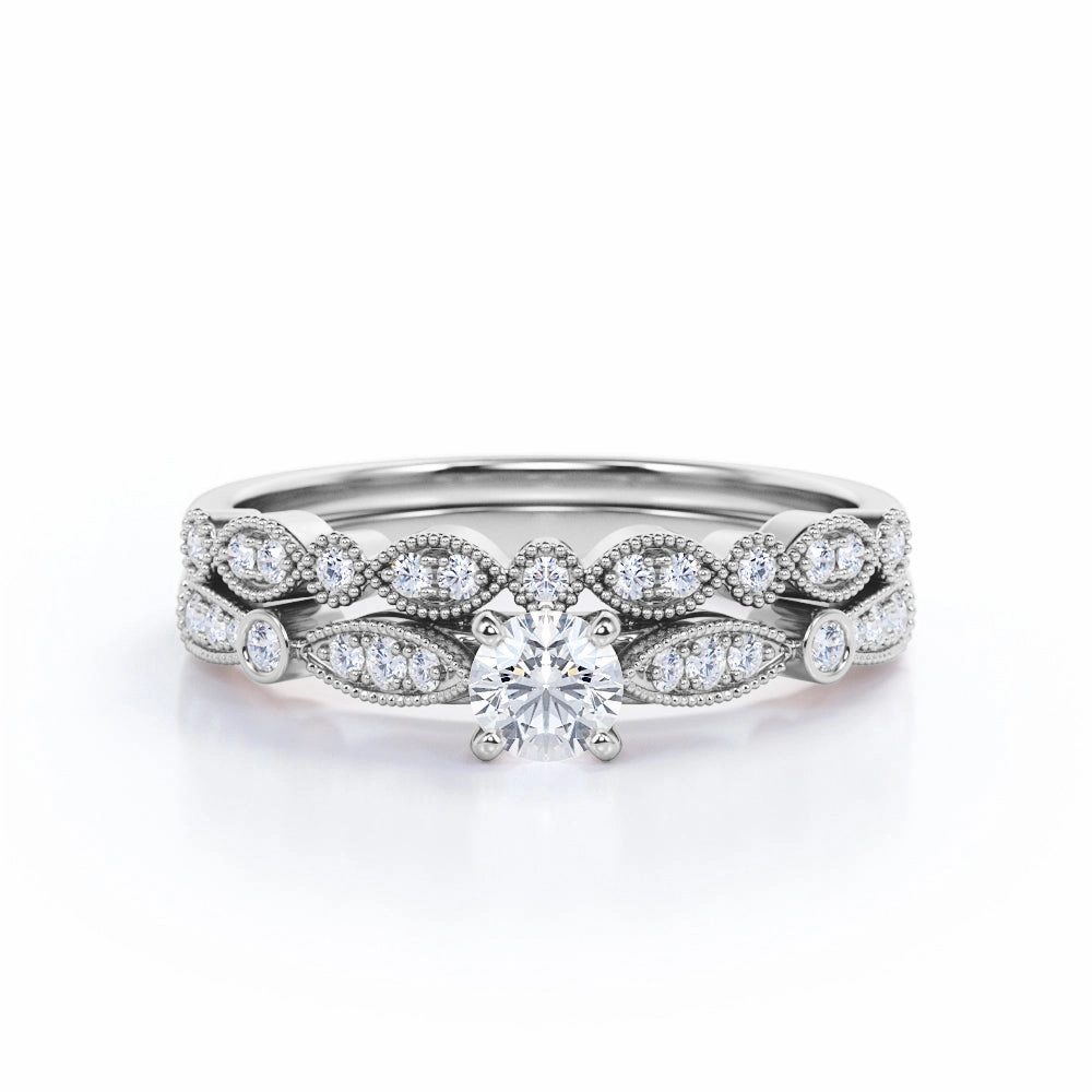 Iconic Touch 1 Ct Round Cut Diamond Vintage Wedding Ring Set
