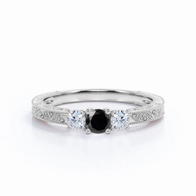 Modern Application Chic Choice 1 ct Round Lab Black Diamond Three Stone Engagement Ring