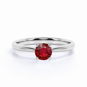 Contemporary Mark 1 ct Round Lab-Created Ruby Solitaire Engagement Ring