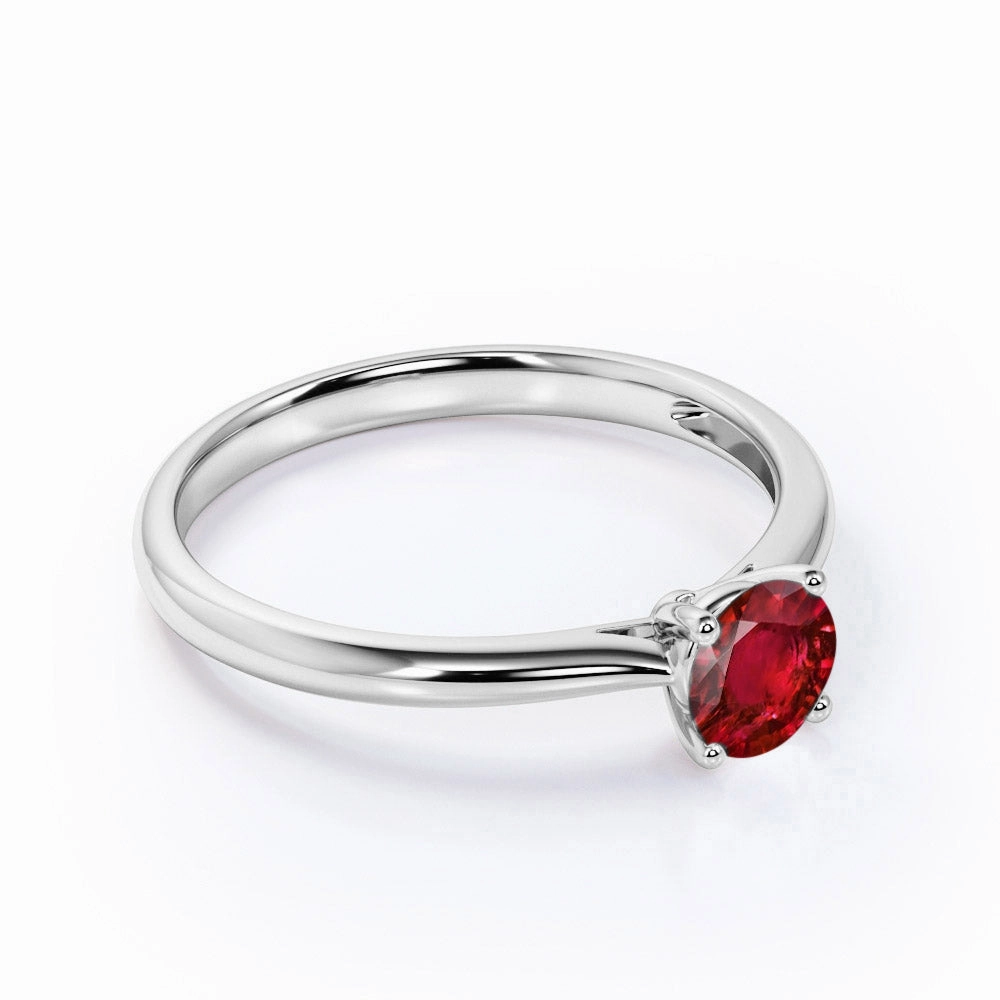 1 ct Round Lab-Created Ruby Solitaire Engagement Ring Low-Cost Adornment Luxury Bauble