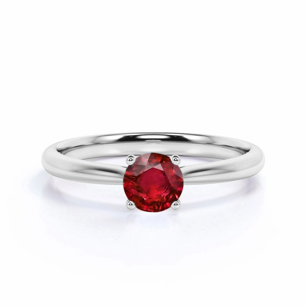 Contemporary Mark 1 ct Round Lab-Created Ruby Solitaire Engagement Ring