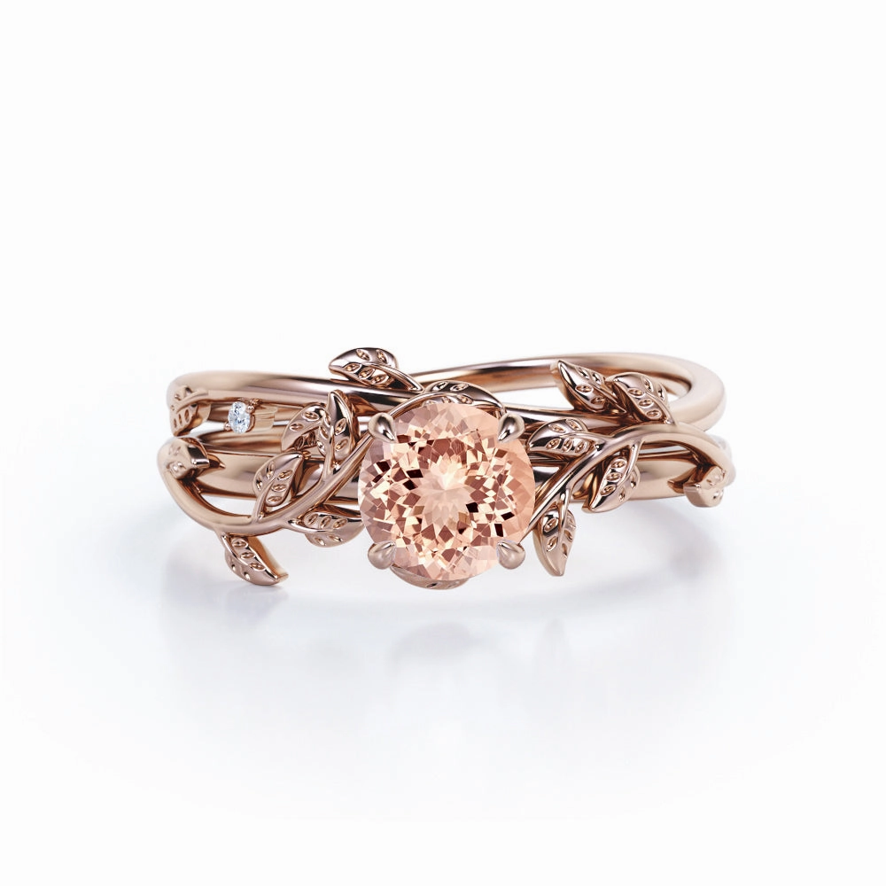 1 ct Round Morganite Nature Inspired Bridal Set Cherished Moment