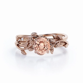 1 ct Round Morganite Nature Inspired Bridal Set Minimalist Product