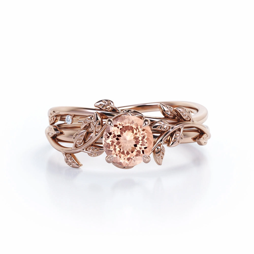 1 ct Round Morganite Nature Inspired Bridal Set Minimalist Product