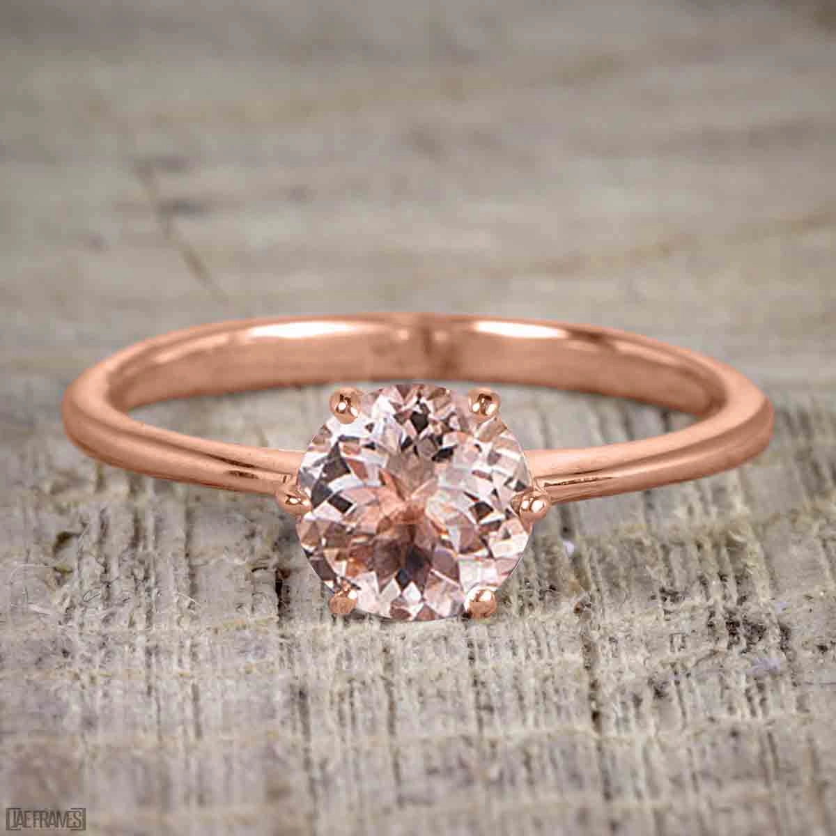 1 ct Round Morganite Solitaire Engagement Ring Minimalist Trinket