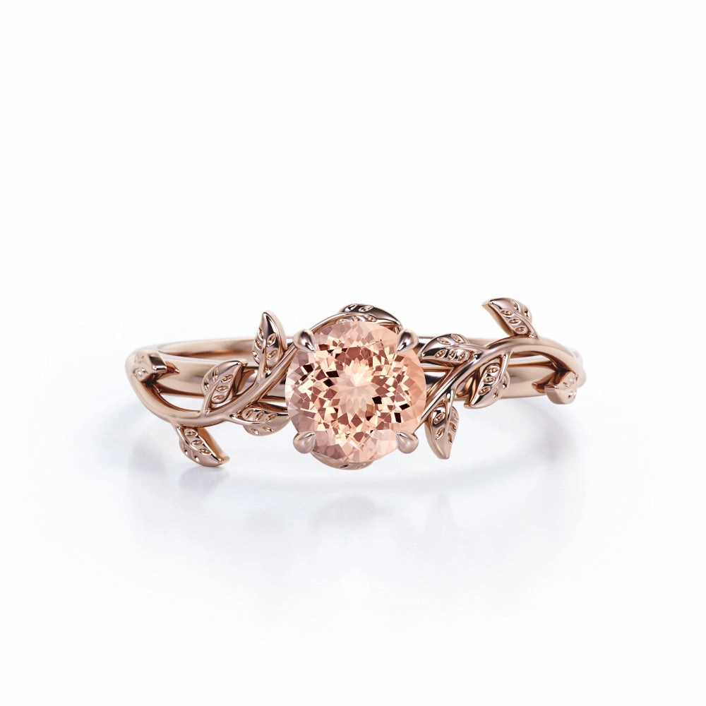 1 ct Round Morganite solitaire nature-inspired Engagement Ring Vintage Creation Stylish Memento