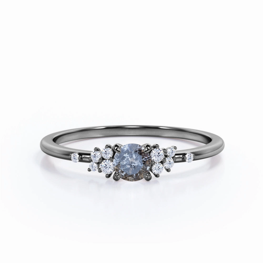 1 Ct Round Salt and Pepper Diamond Cluster Engagement Ring investment piece Superior Design