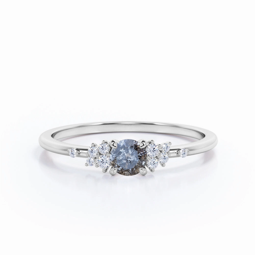 Brilliant Craft Prom Accessory 1 Ct Round Salt and Pepper Diamond Cluster Engagement Ring