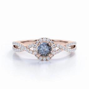 Evening Outfit Prom Accessory 1 Ct Round Salt and Pepper Diamond Halo Engagement Ring