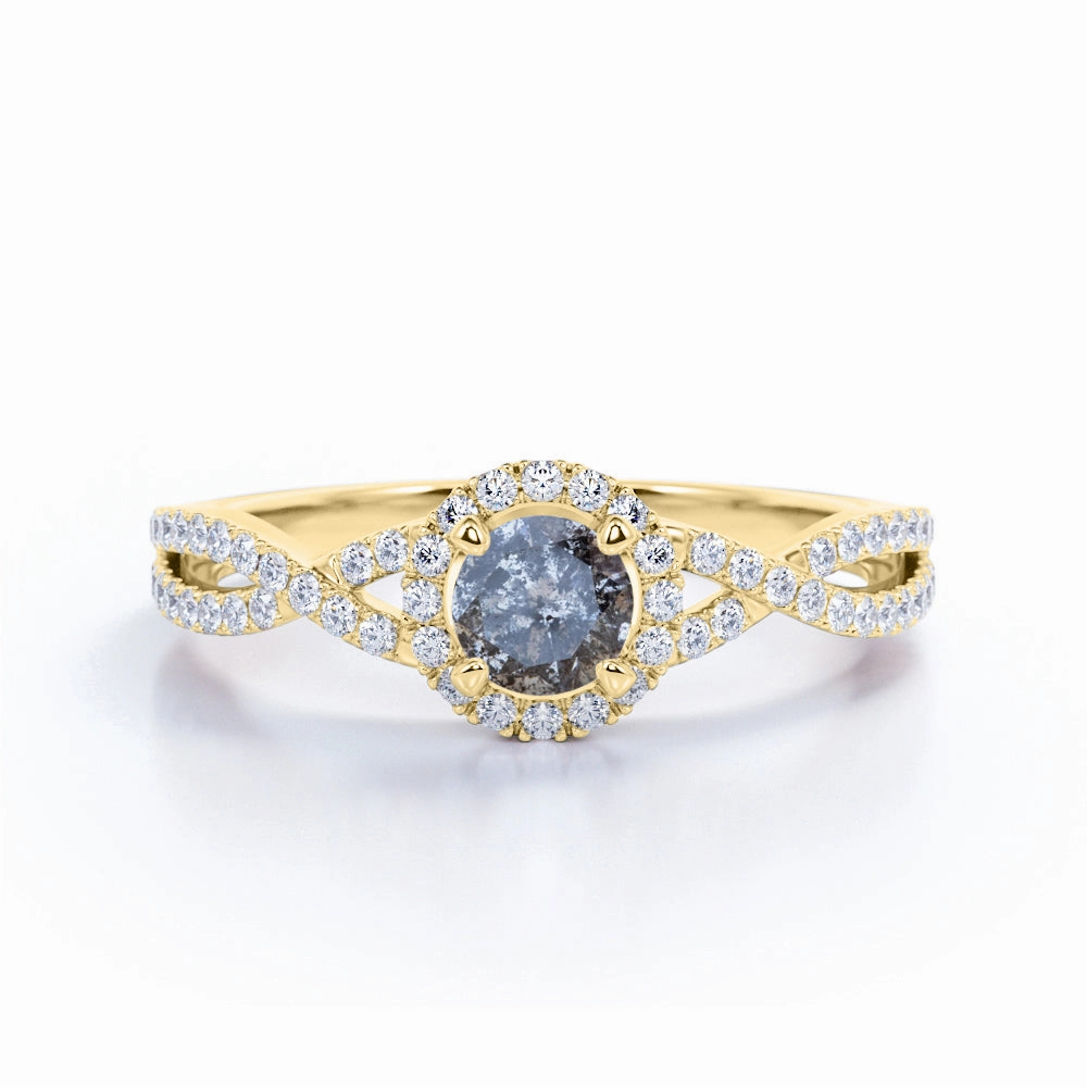 1 Ct Round Salt and Pepper Diamond Halo Engagement Ring Luxury Geometry Superior Piece