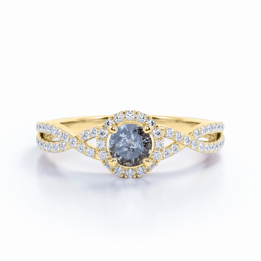 Elegant Product Sturdy Ornament 1 Ct Round Salt and Pepper Diamond Halo Engagement Ring