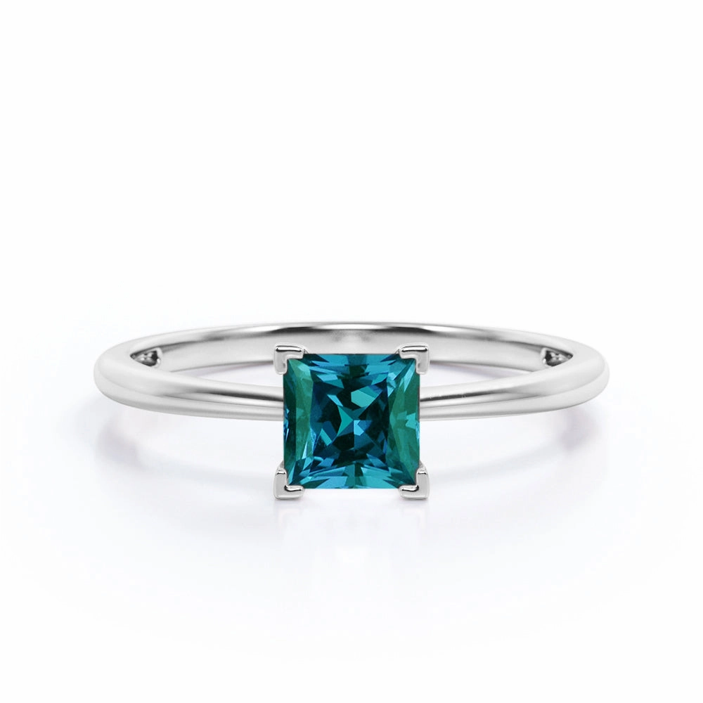 Chic Decoration Low-Cost Jewelry 1 Ct Square Lab Alexandrite Solitaire Engagement Ring
