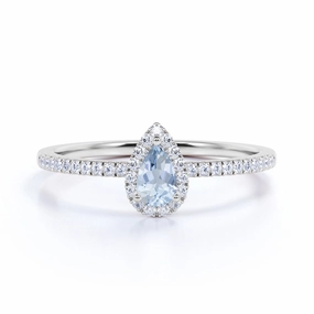 Ornate Ornament 1 ct Teardrop Aquamarine Halo Engagement Ring