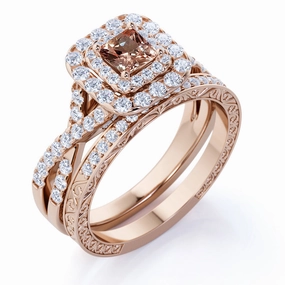 2.25 ct Princess Morganite Infinity Pave Wedding Ring Set Alkali resistant