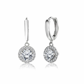 Festive Accessory Colorful Accent 2.5 Carat Round Cut Halo Charm Huggie Hoop Cubic Zirconia Earrings in 18k White Gold over Silver, Female