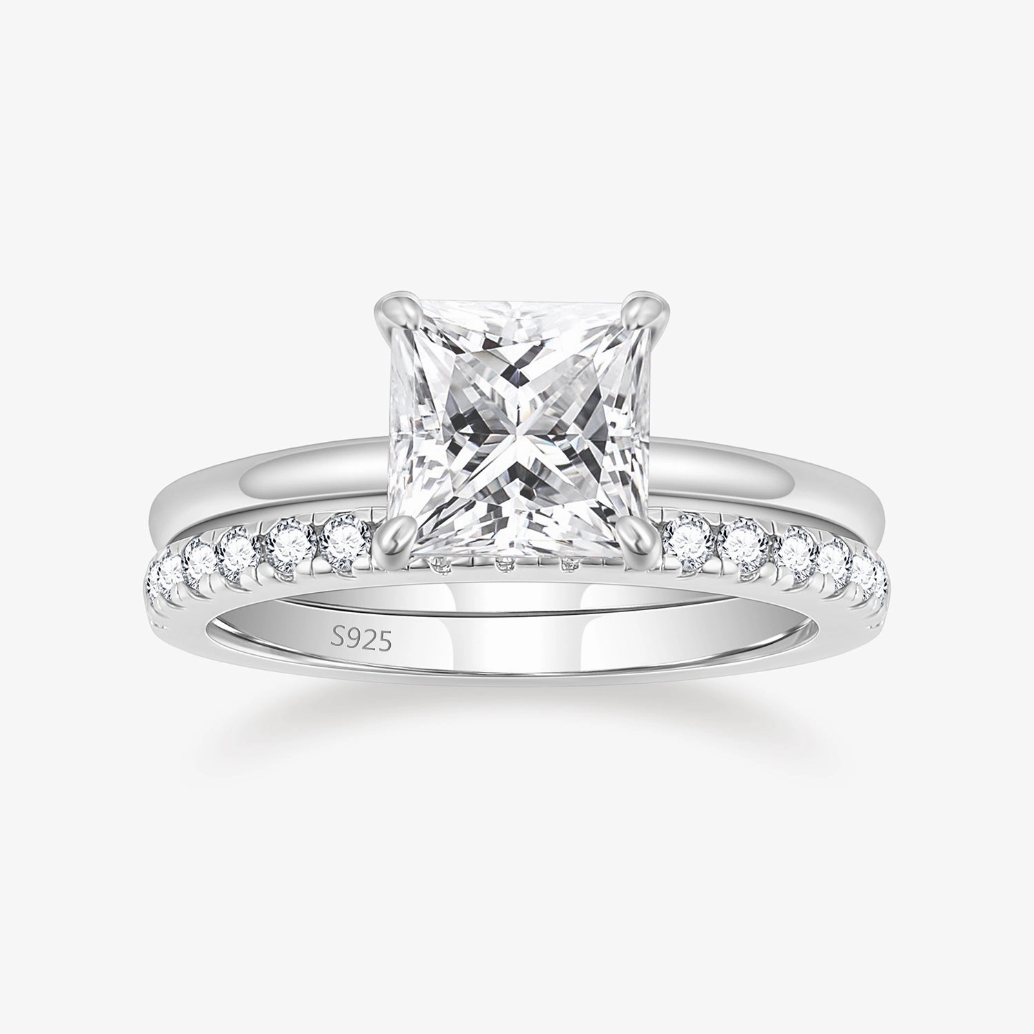 Low-Cost Ornament 2.5CT 925 Sterling Silver Princess Cut Cubic Zirconia Ring Set