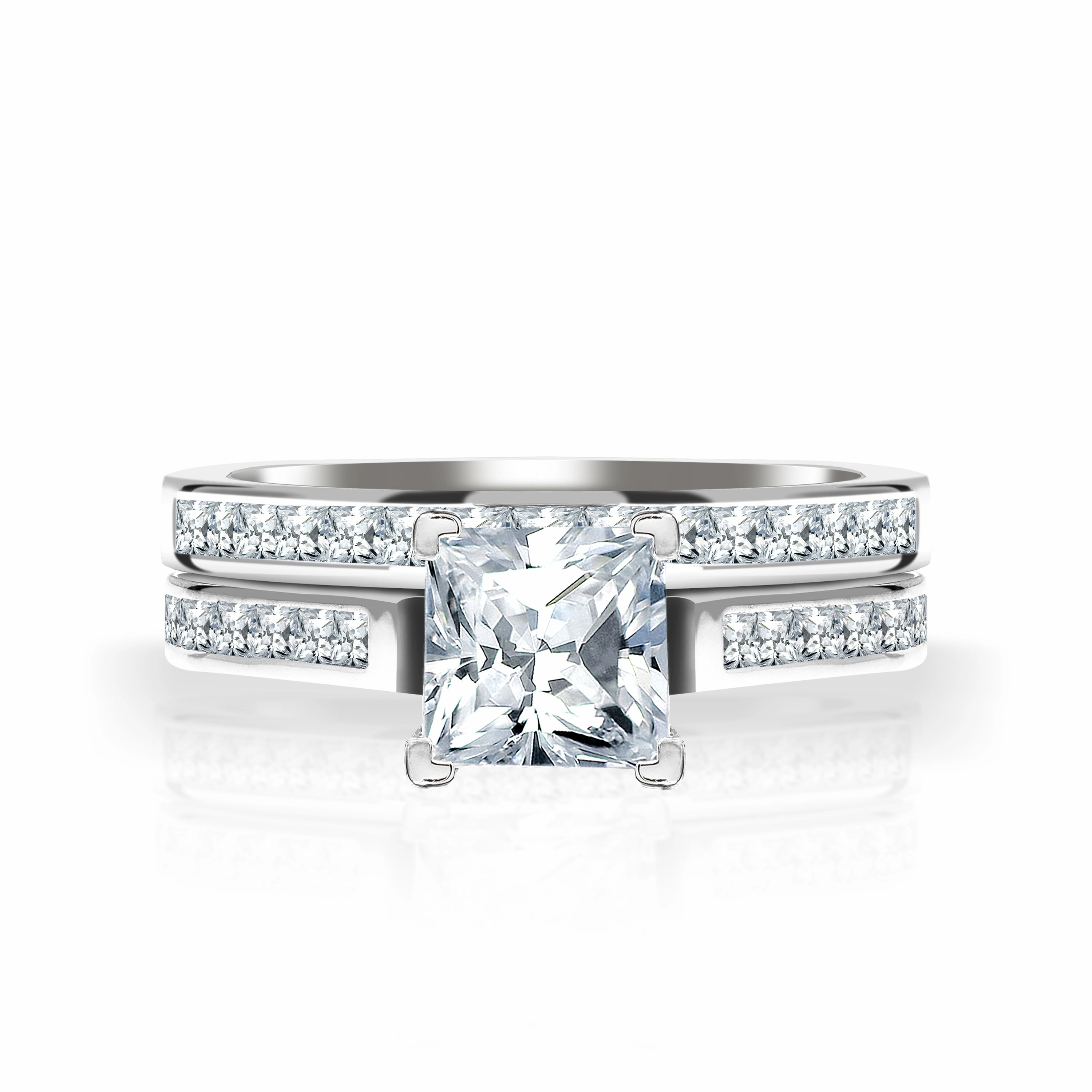 Quality Piece Timeless Touch 2 Carat Princess Cut Moissanite Channel Wedding ring Set