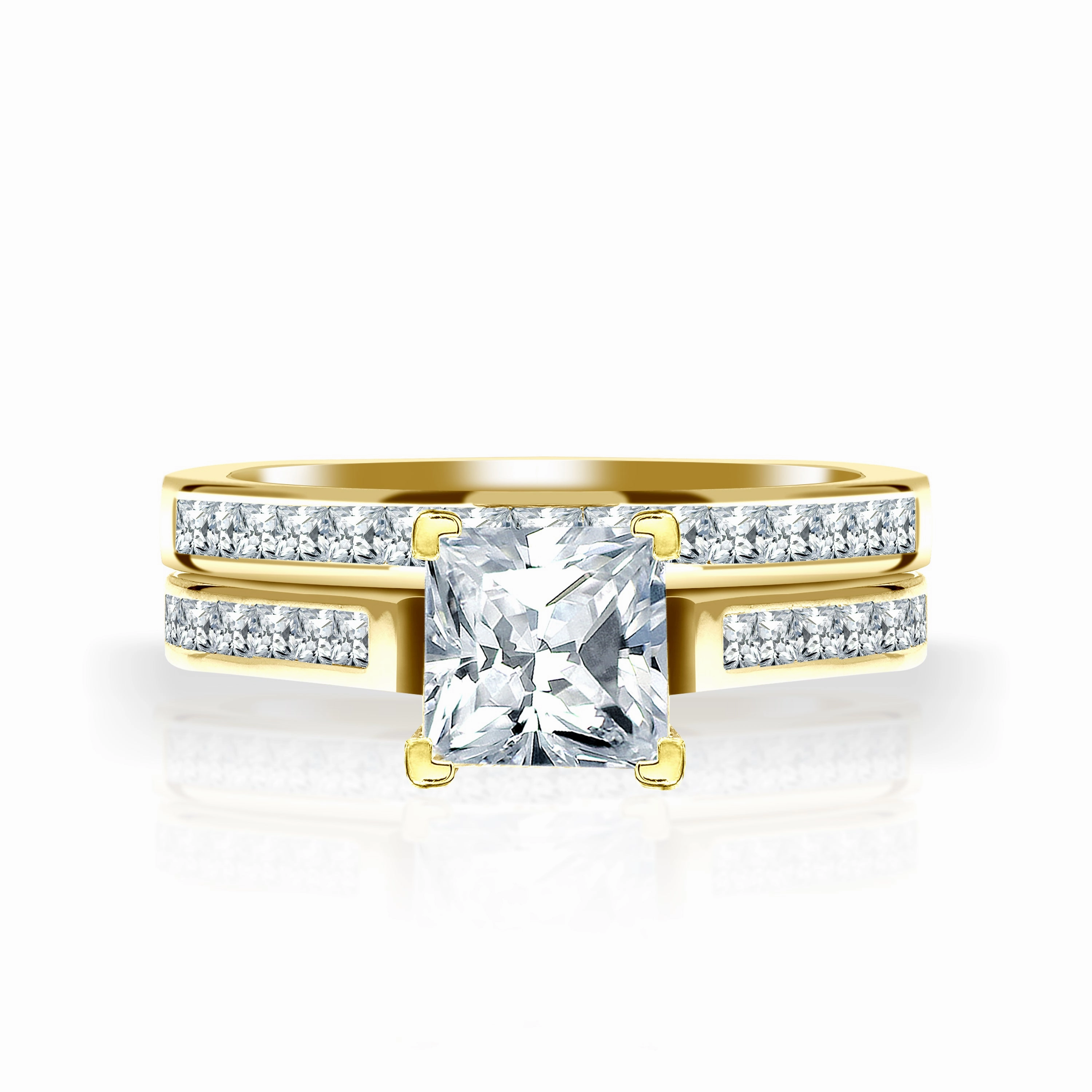 2 Carat Princess Cut Moissanite Channel Wedding ring Set Winter Gift