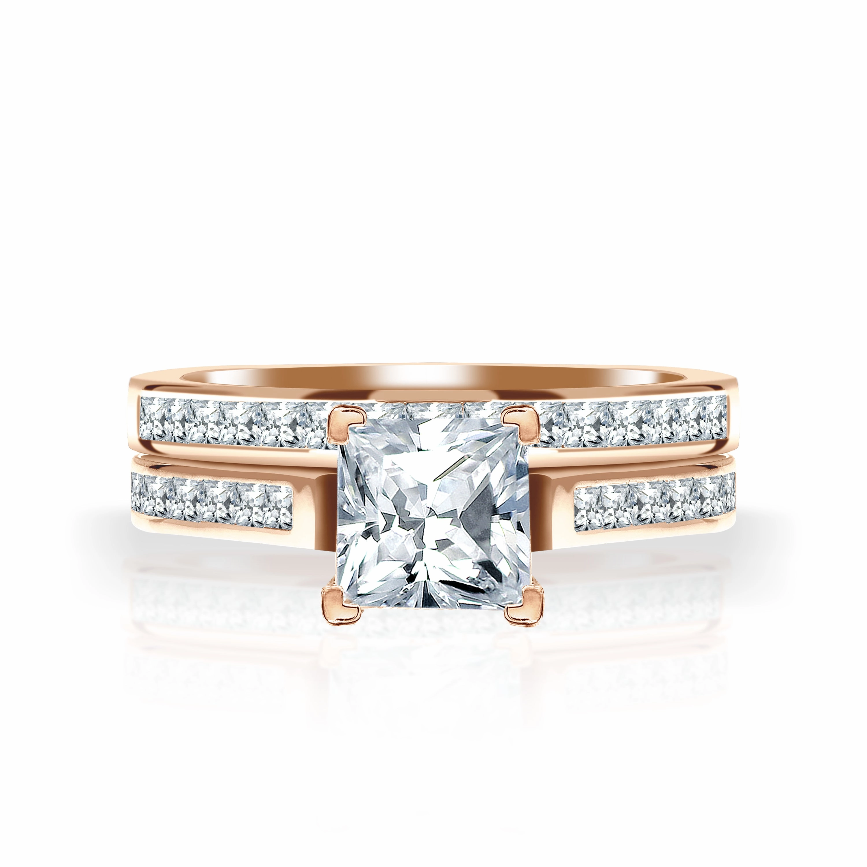 2 Carat Princess Cut Moissanite Channel Wedding ring Set Event Present