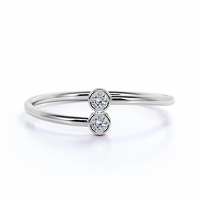 Gallery Art Personal Accessory 2 Stone Bezel .10 carat Round Cut Moissanite Stacking Petite Ring in Solid 10k White Gold