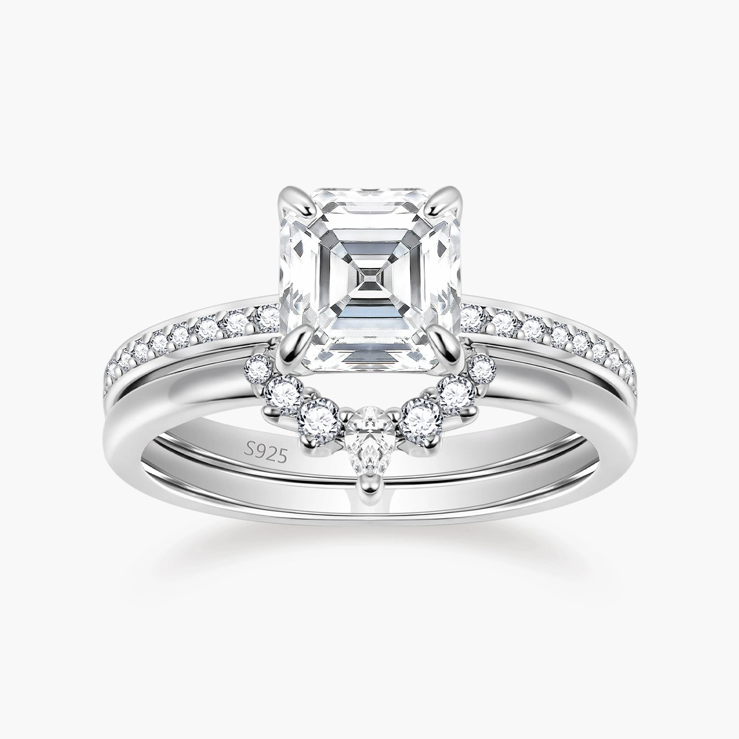 Regional Style Perfect Present 2CT 925 Sterling Silver Asscher Cut Crown Cubic Zirconia Ring Set