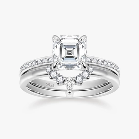 Regional Style Perfect Present 2CT 925 Sterling Silver Asscher Cut Crown Cubic Zirconia Ring Set