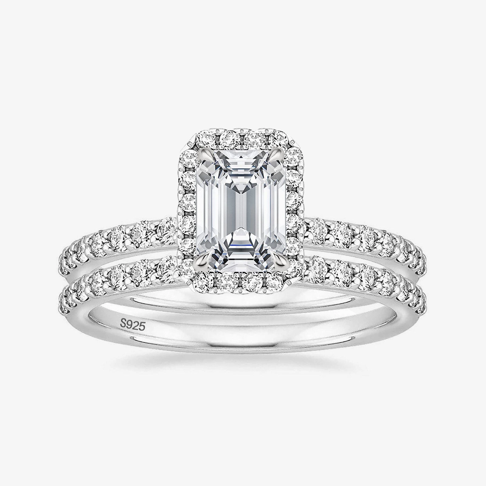 Unique Jewelry 2CT Bridal Emerald Cut CZ Engagement Ring Sets
