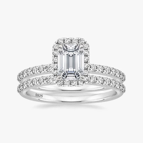2CT Bridal Emerald Cut CZ Engagement Ring Sets Evening Glam