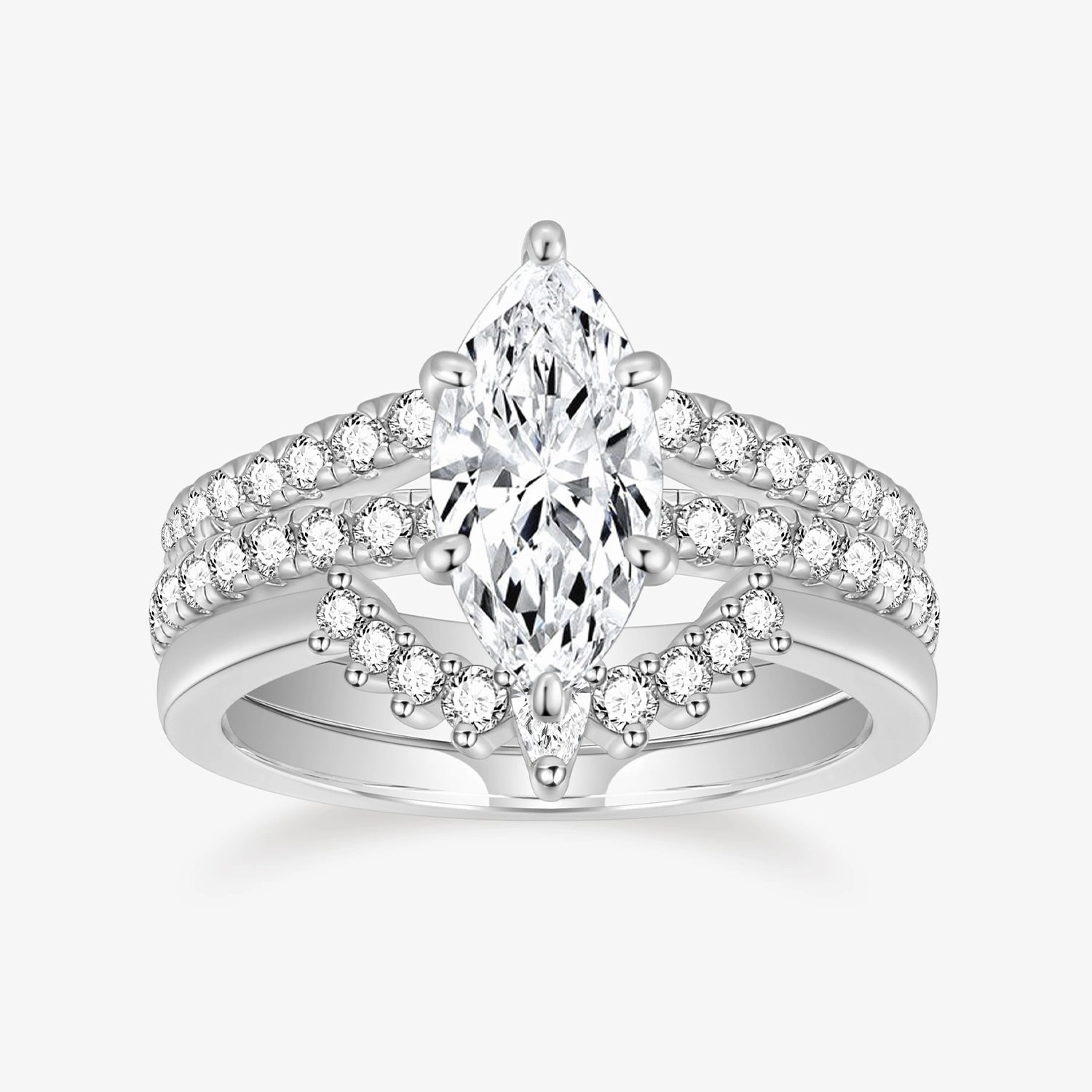 Elegant Attire 2CT Marquise Cut Crown Bridal Ring 3 Piece Ring Set