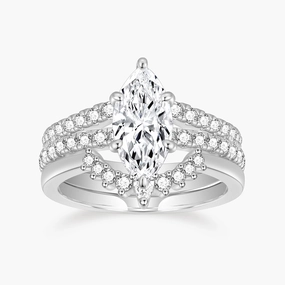 2CT Marquise Cut Crown Bridal Ring 3 Piece Ring Set Daytime Style