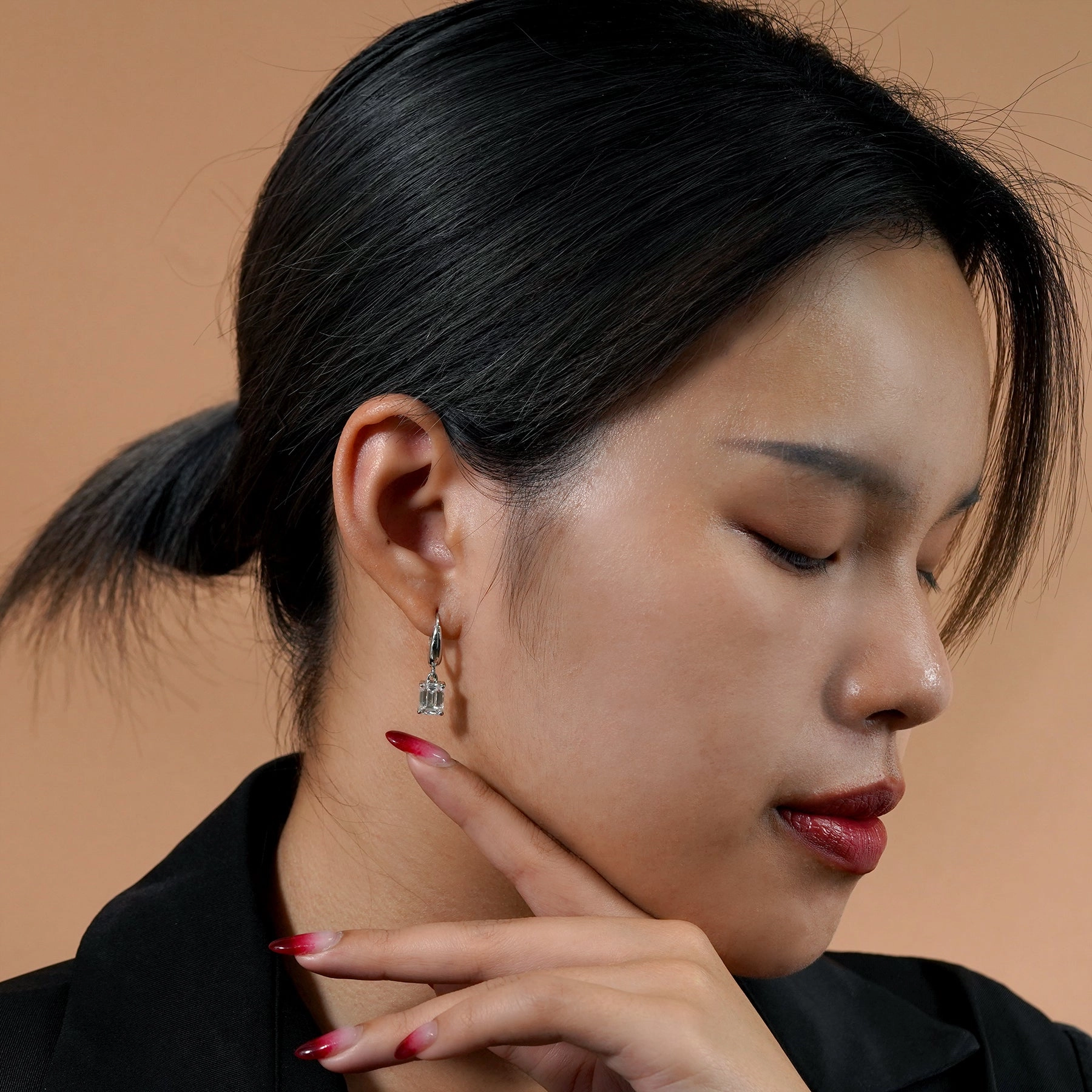 Timeless Ornament Modern Vibe 3 Carat Emerald Cut Moissanite Dangle Earrings for Women in 18K White Gold over Silver