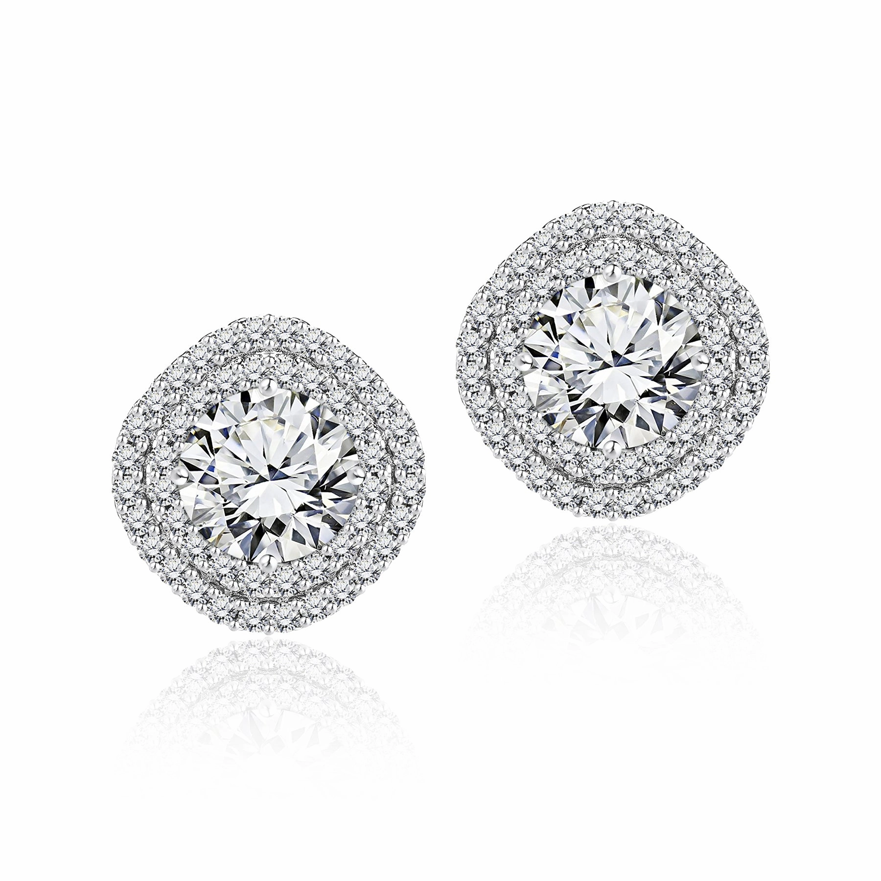 3 Carat Round Cut with Double Halo Cushion Stud Earrings in Sterling Silver - Everyday Luxury Jewelry - Gift for Her Oversized Embellishment