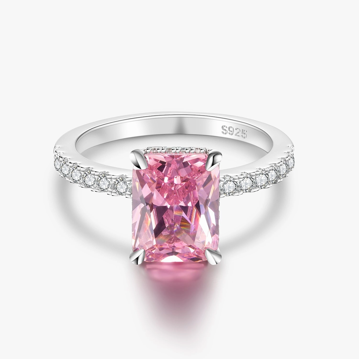 High-quality product 3CT 925 Sterling Silver Radiant Pink Cubic Zirconia Ring