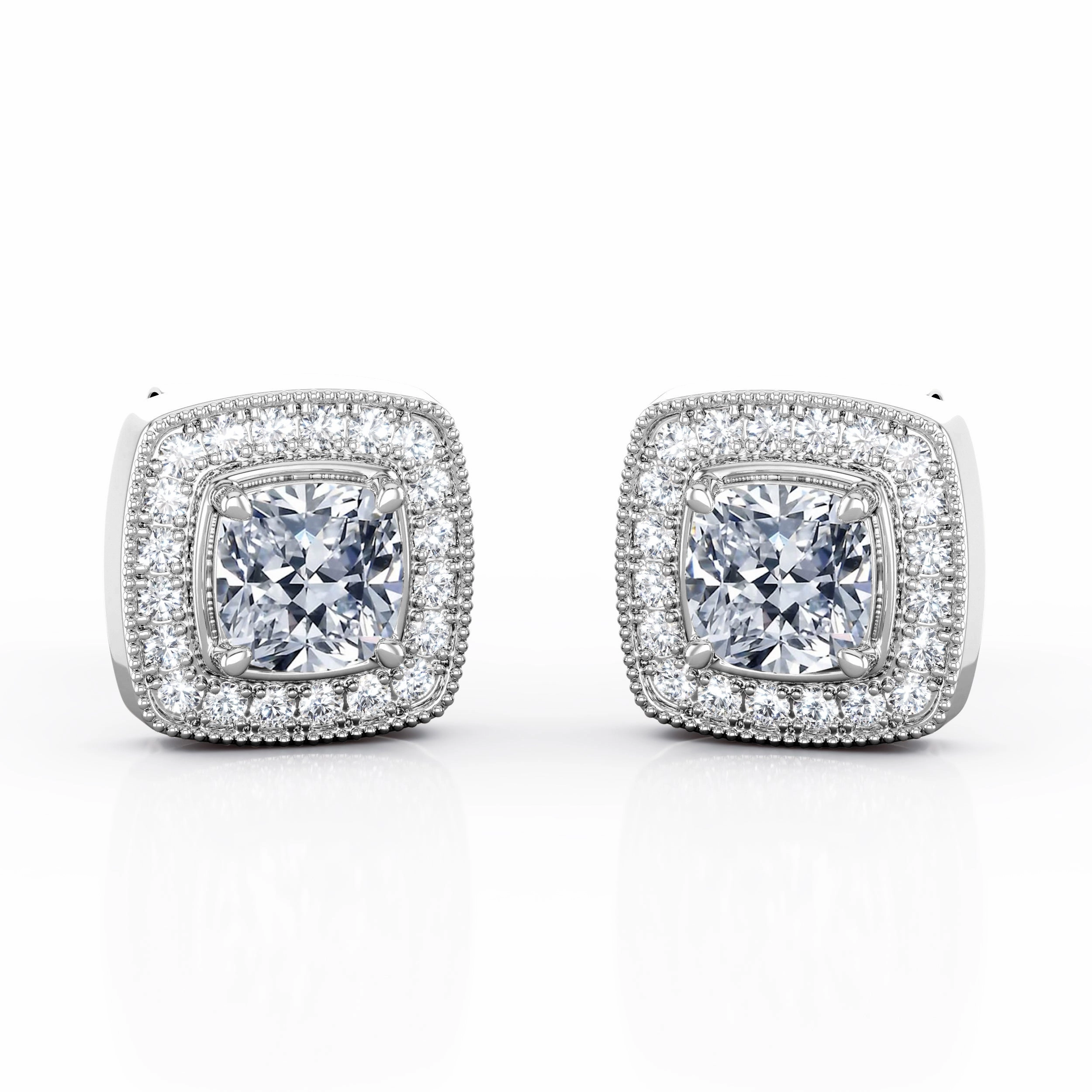 4 Claw Half Bezel 0.60 Carat Cushion Certified Moissanite and Diamond Surface Prong in White Gold Charming Adornment Trendy Feature