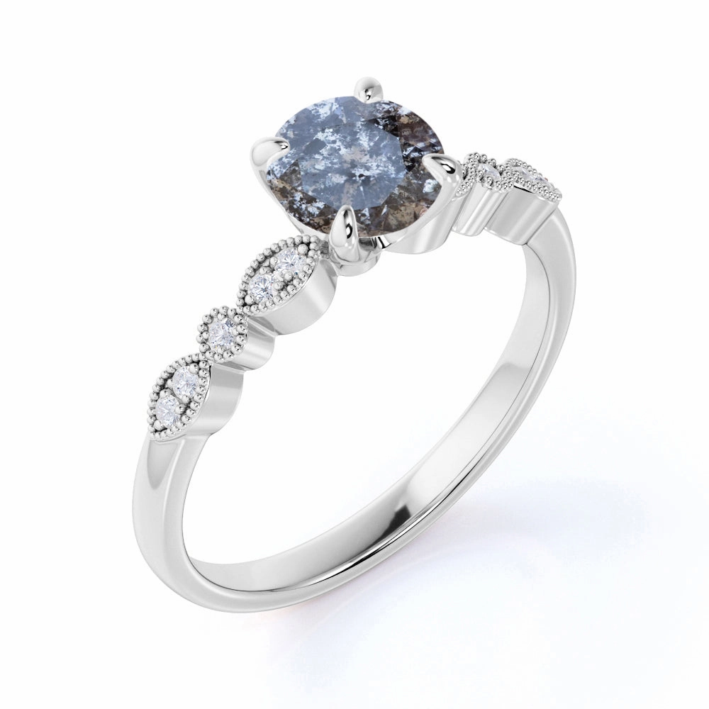 High-End Symbol 4 Prong 0.75 Ct Round Salt and Pepper Diamond Engagement Ring