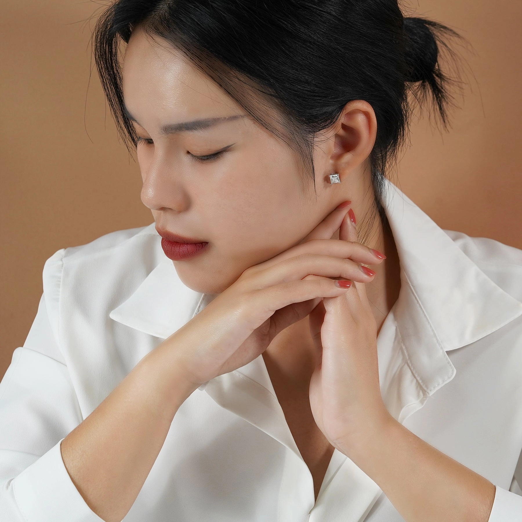 4 Prong - 0.20 Carat Princess Cut Diamond - Solitaire Stud Earrings - 18K White Gold Plating Over Silver Lightweight Selection Attractive Trinket