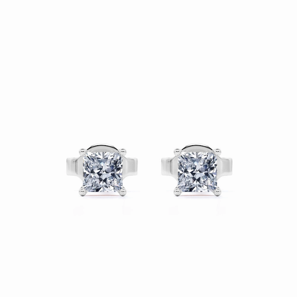 4 Prong - 0.20 Carat Princess Cut Diamond - Solitaire Stud Earrings - 18K White Gold Plating Over Silver Avant-Garde Adornment Contemporary Adornment