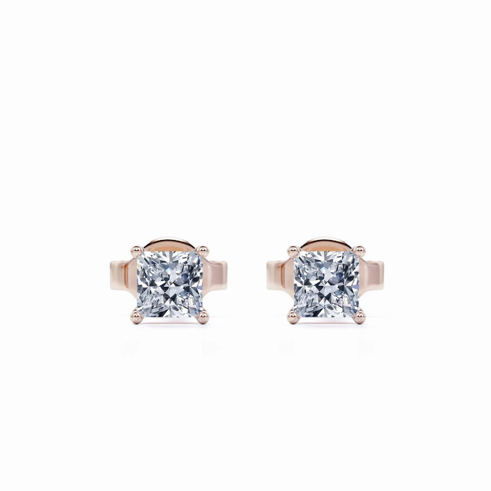 4 Prong - 0.20 Carat Princess Cut Diamond - Solitaire Stud Earrings - 18K White Gold Plating Over Silver Evening Trinket Tiny Accent