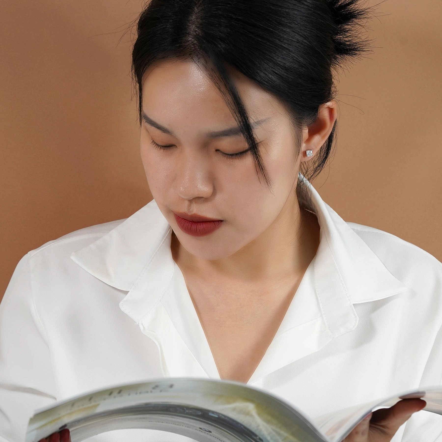 Bright Adornment Stylish Style 4 Prong - 0.20 Carat Princess Cut Diamond - Solitaire Stud Earrings - 18K White Gold Plating Over Silver