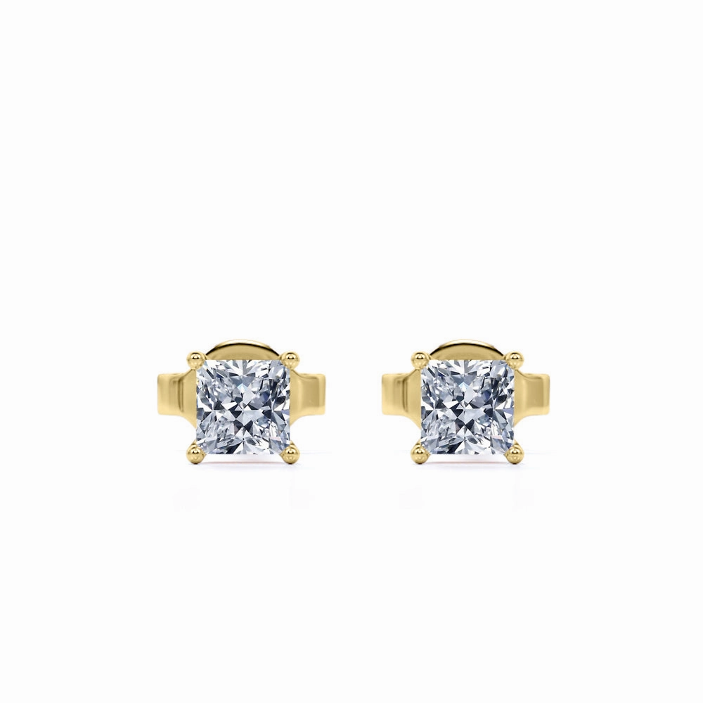 4 Prong - 0.20 Carat Princess Cut Diamond - Solitaire Stud Earrings - 18K White Gold Plating Over Silver Premium Option