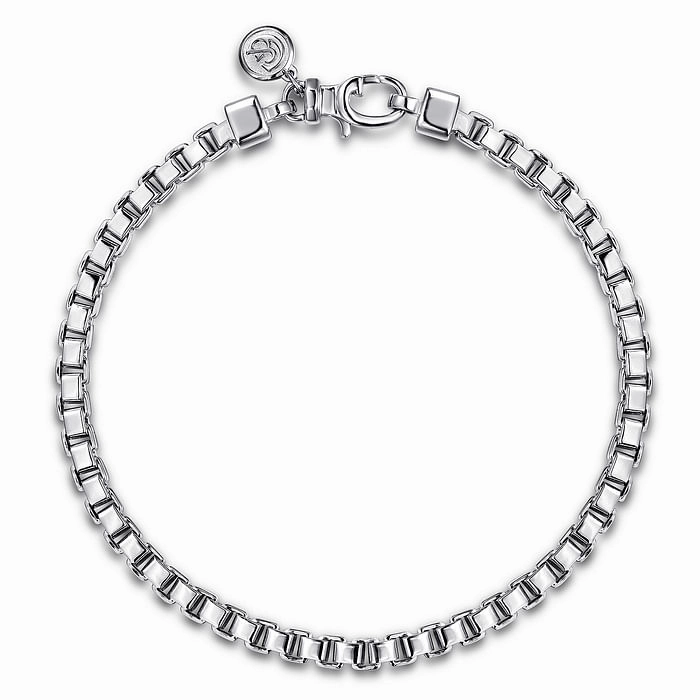 4mm 925 Sterling Silver Solid Mens Box Chain Bracelet Allure Edge Glittering Details