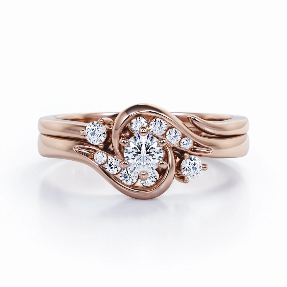 Fresh Form Value Design 6 Prong Tension Design - 0.35 TCW Round Shaped Diamond - Flush Chanel Wedding Ring Set - 10K White Gold