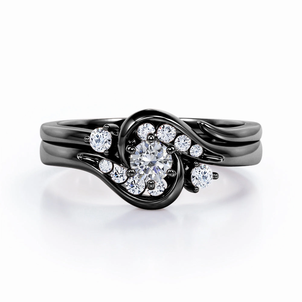 6 Prong Tension Design - 0.35 TCW Round Shaped Diamond - Flush Chanel Wedding Ring Set - 10K White Gold Crisp Look