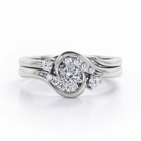 6 Prong Tension Design - 0.35 TCW Round Shaped Diamond - Flush Chanel Wedding Ring Set - 10K White Gold Warm Gift