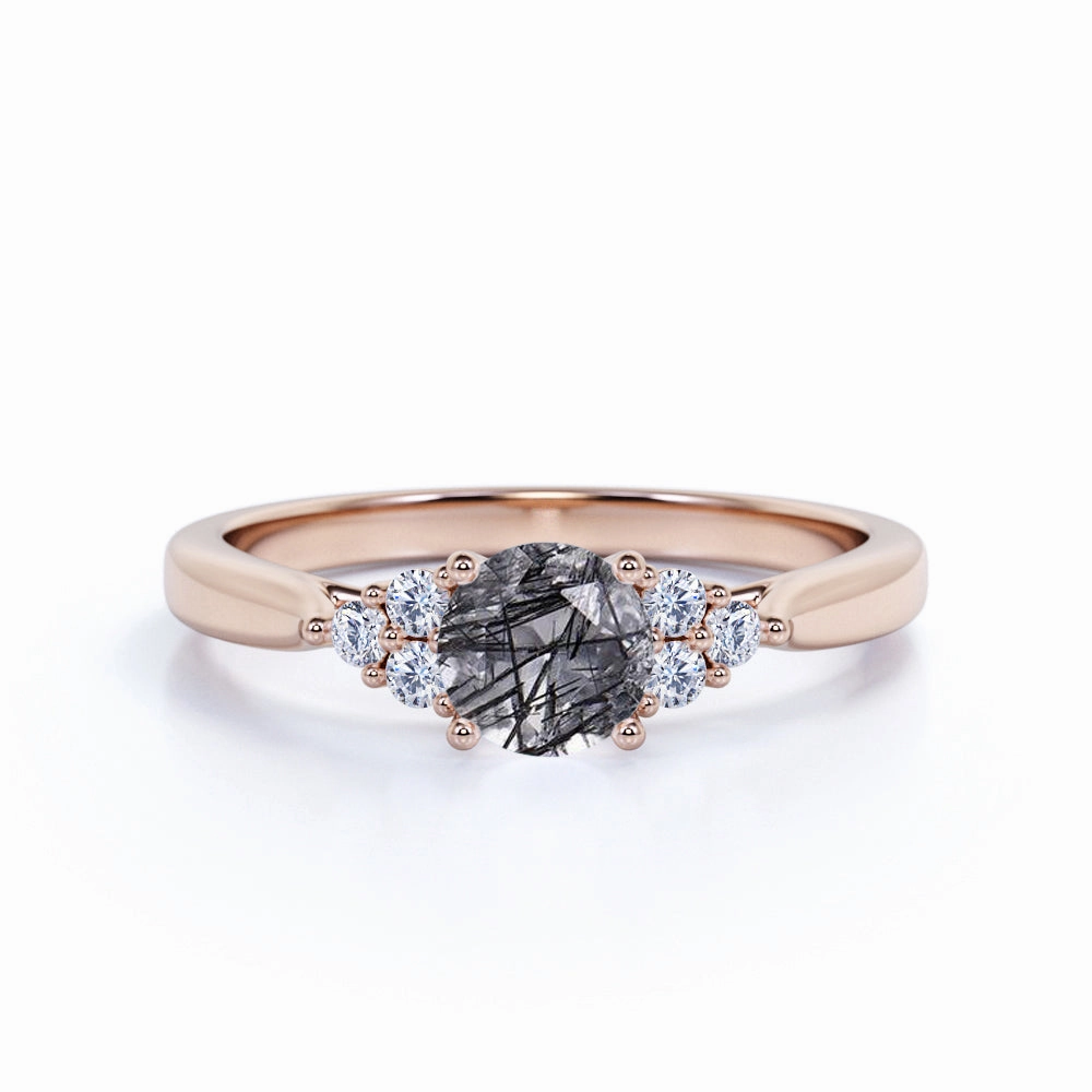 7 Stone 1.75 ct Round Black Rutilated Quartz Engagement Ring Sentimental Decoration