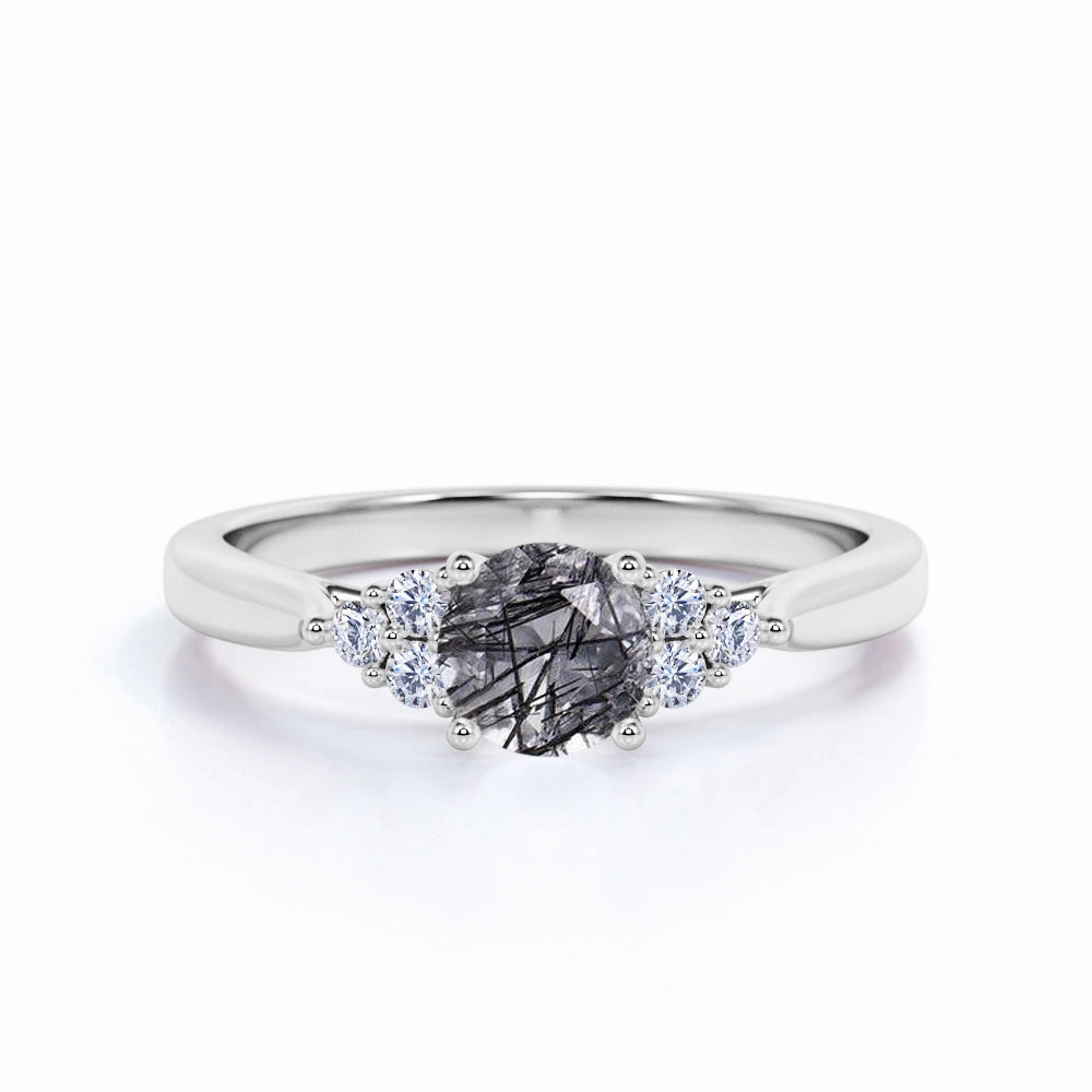 Designer Item Nighttime Gift 7 Stone 1.75 ct Round Black Rutilated Quartz Engagement Ring