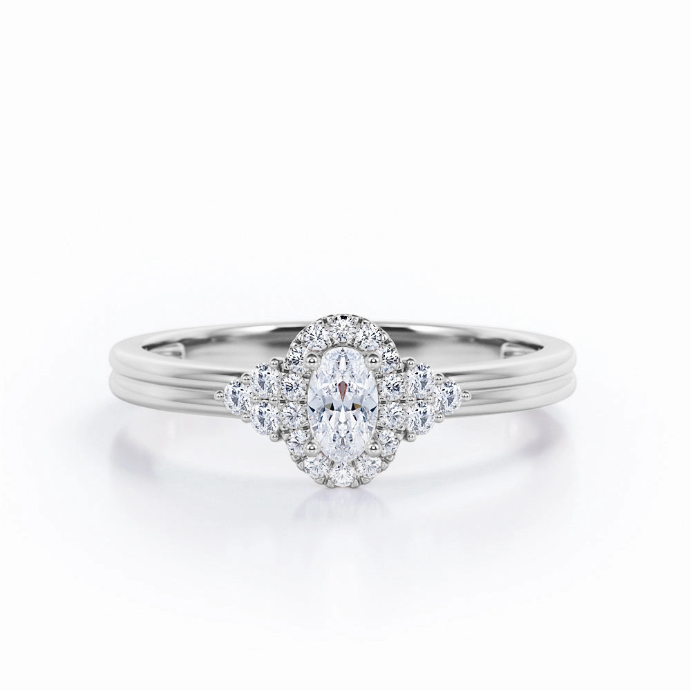 7-Stone Halo Cluster 0.35 TCW Oval Cut Diamond Double Band Engagement Ring in White Gold Glamorous Item