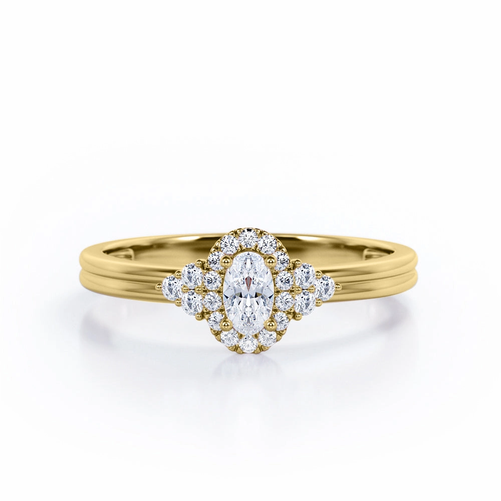 7-Stone Halo Cluster 0.35 TCW Oval Cut Diamond Double Band Engagement Ring in White Gold Minimal Structure Affordable Luxury