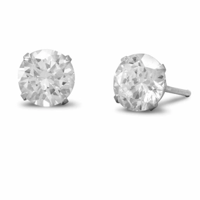 Safe Detail High-Quality Aesthetic 7mm Cubic Zirconia Sterling Silver Stud Earrings