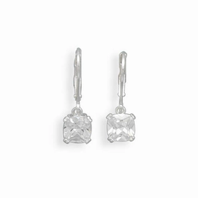 Office Item 7mm Square Cubic Zirconia Earrings Sterling Silver